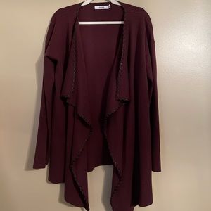 Womens Burgundy/Black Leather Laced Cardigan